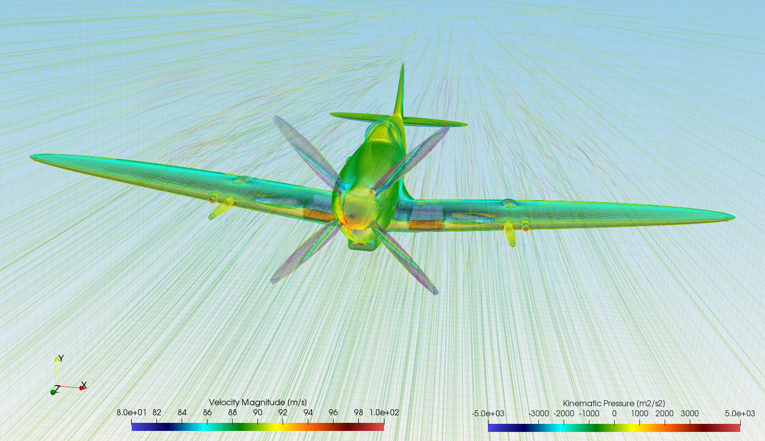 Spitfire CFD Simulation 17 TCFD-Spitfire-pressure-velocity-streamtraces